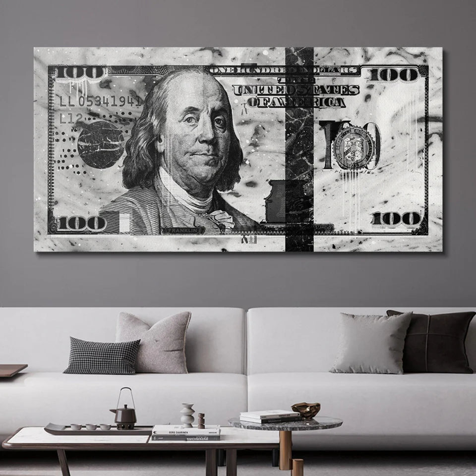 MARBLE 100$ BILL – Motivational Wall Art 1.2x0.6m