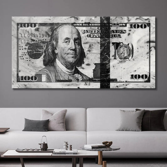 MARBLE 100$ BILL – Motivational Wall Art 1.2x0.6m
