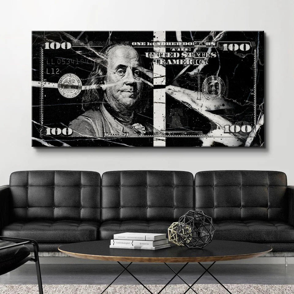 MARBLE 100$ BILL – Motivational Wall Art 1.2x0.6m